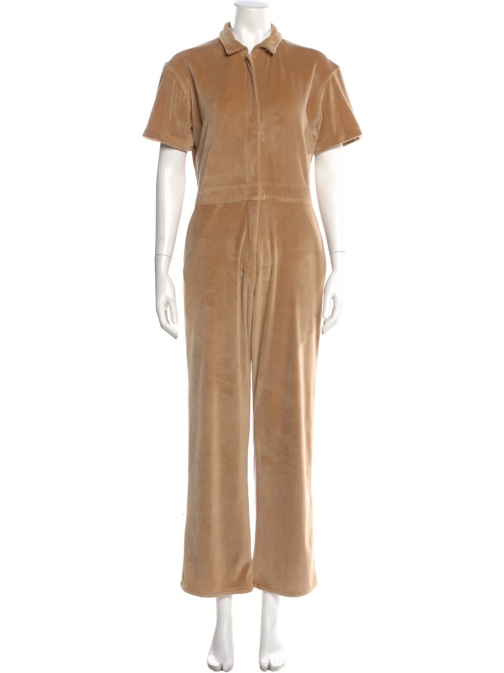 Rivet Utility Worker Velvet Short-Sleeve Jumpsuit size XS camel color